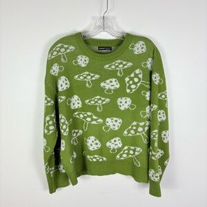 SHEIN Lime Mushroom All Over Print Knit Sweater
